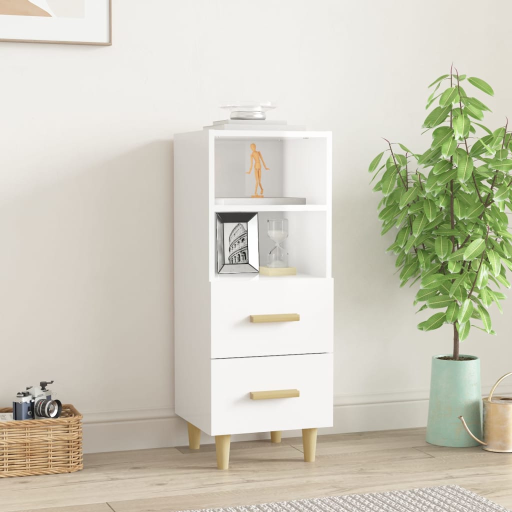skænk 34,5x34x90 cm konstrueret træ hvid højglans