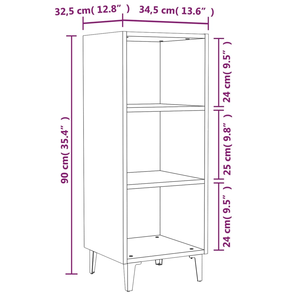 skænk 34,5x32,5x90 cm konstrueret træ hvid højglans