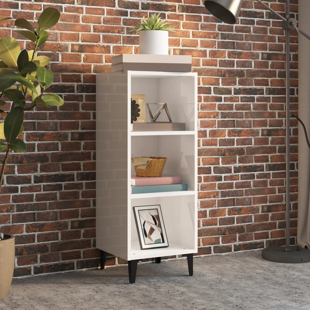 skænk 34,5x32,5x90 cm konstrueret træ hvid højglans