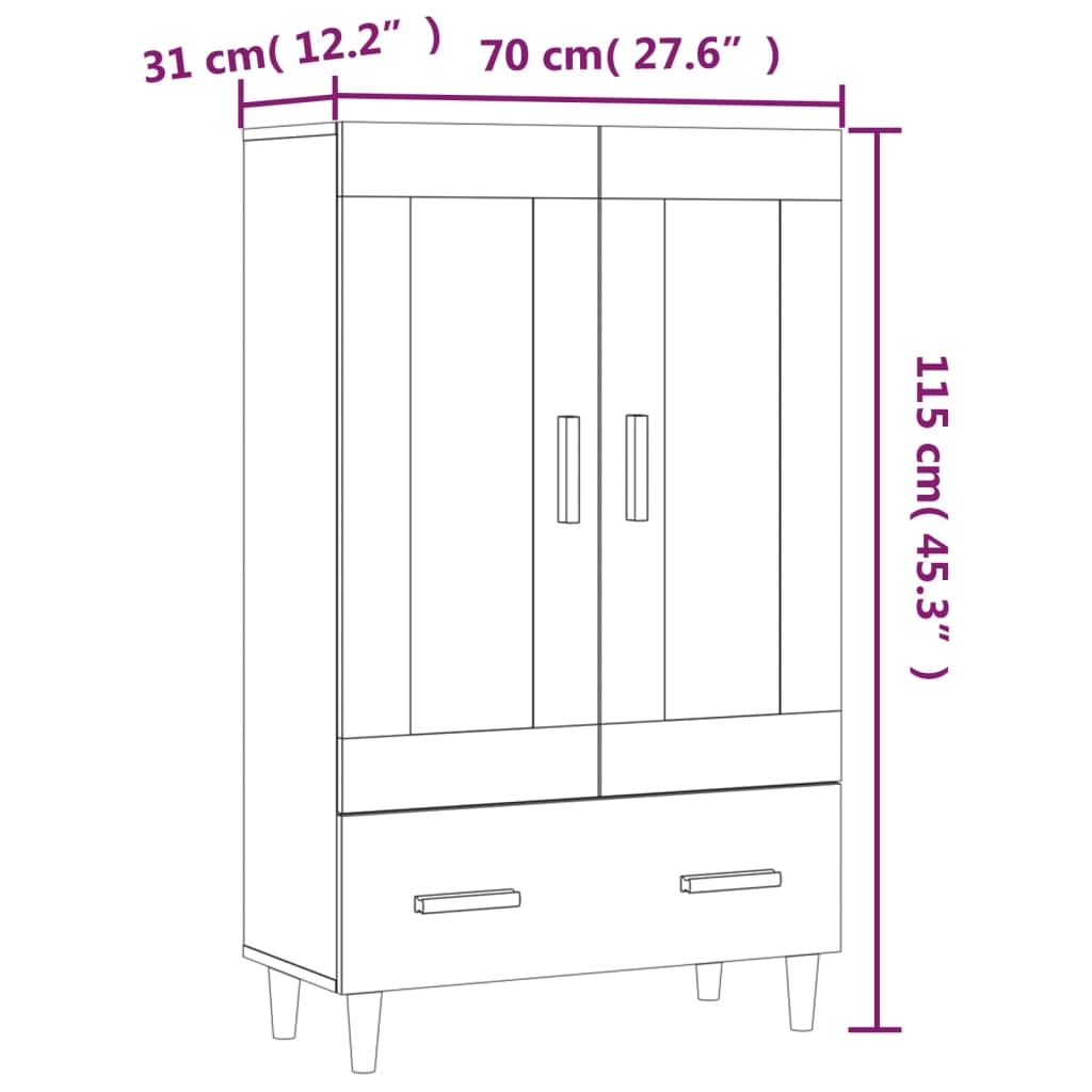 skab 70x31x115 cm konstrueret træ hvid