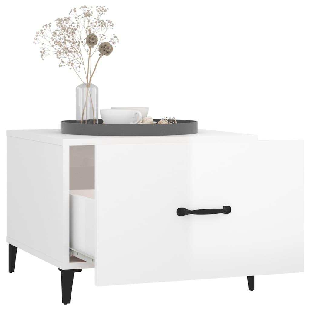 sofaborde med metalben 2 stk. 50x50x40 cm hvid højglans