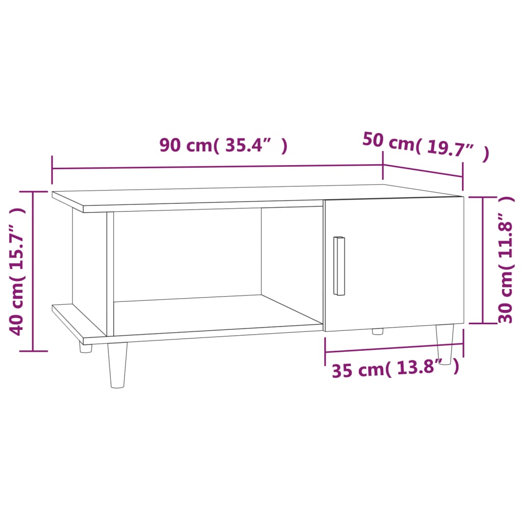 sofabord 90x50x40 cm konstrueret træ hvid højglans