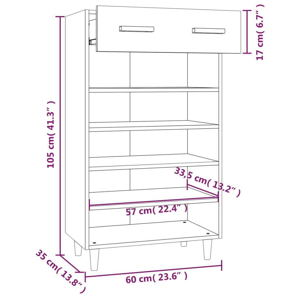 skoreol 60x35x105 cm konstrueret træ sonoma-eg