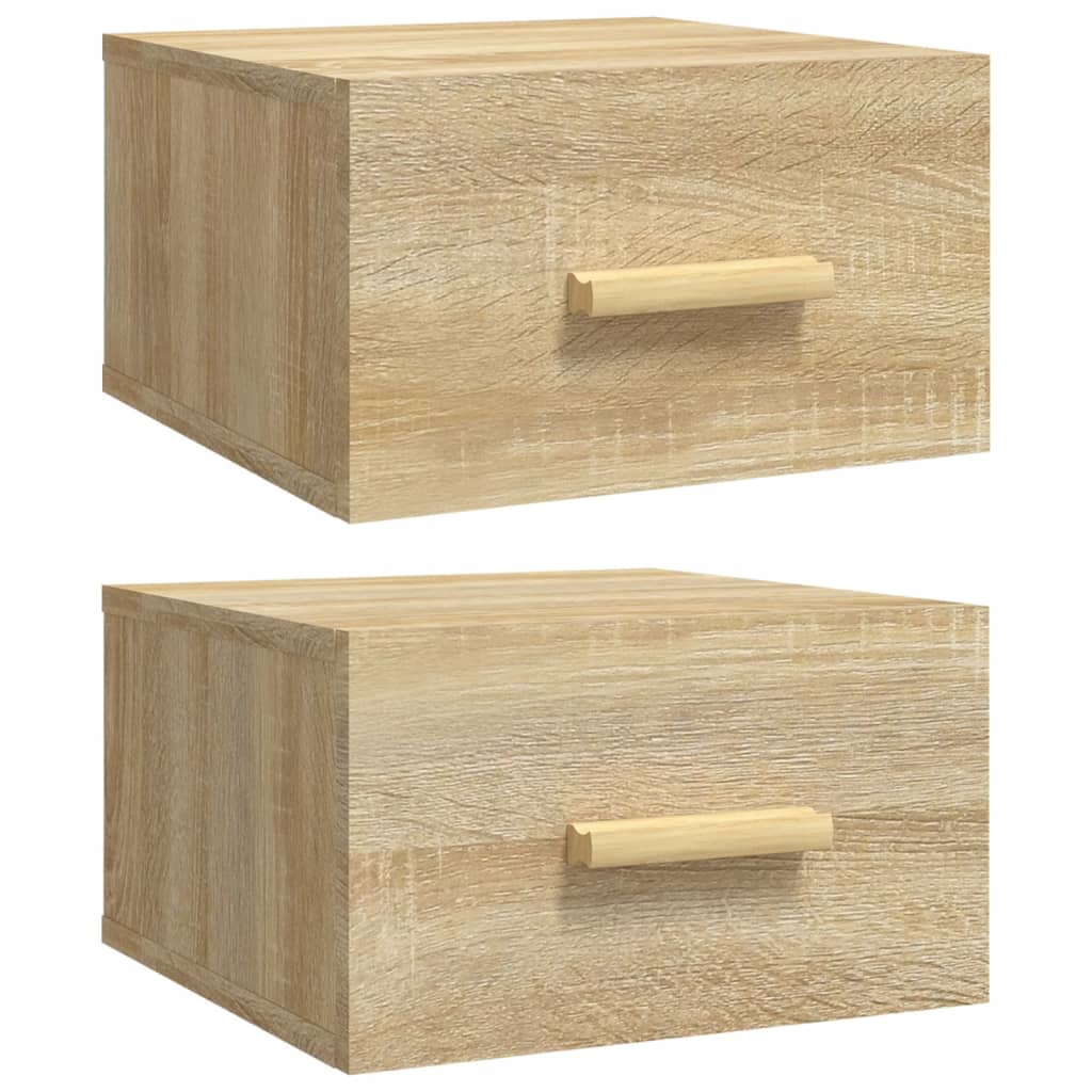 væghængte sengeborde 2 stk. 35x35x20 cm sonoma-eg
