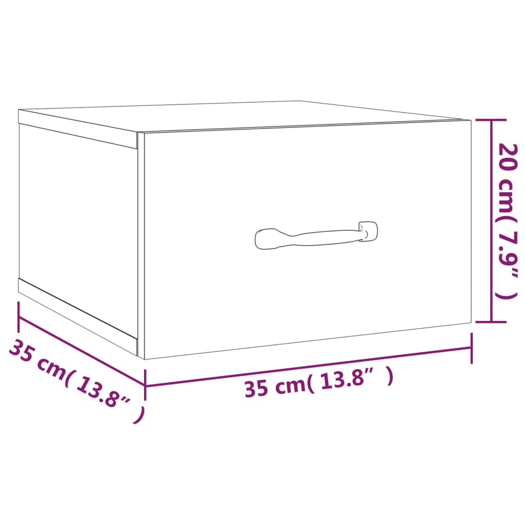 væghængt sengebord 35x35x20 cm hvid højglans