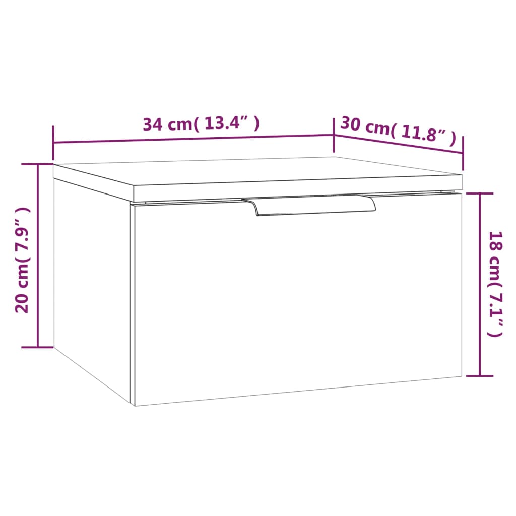 væghængt sengebord 34x30x20 cm røget egetræsfarve