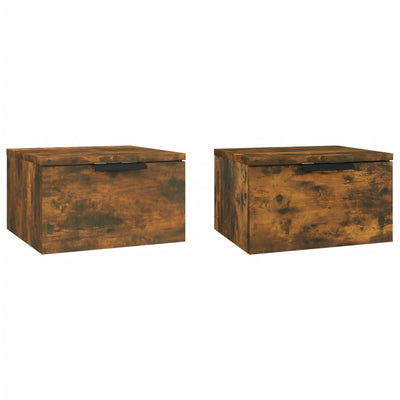 væghængte sengeborde 2 stk. 34x30x20 cm røget egetræsfarve