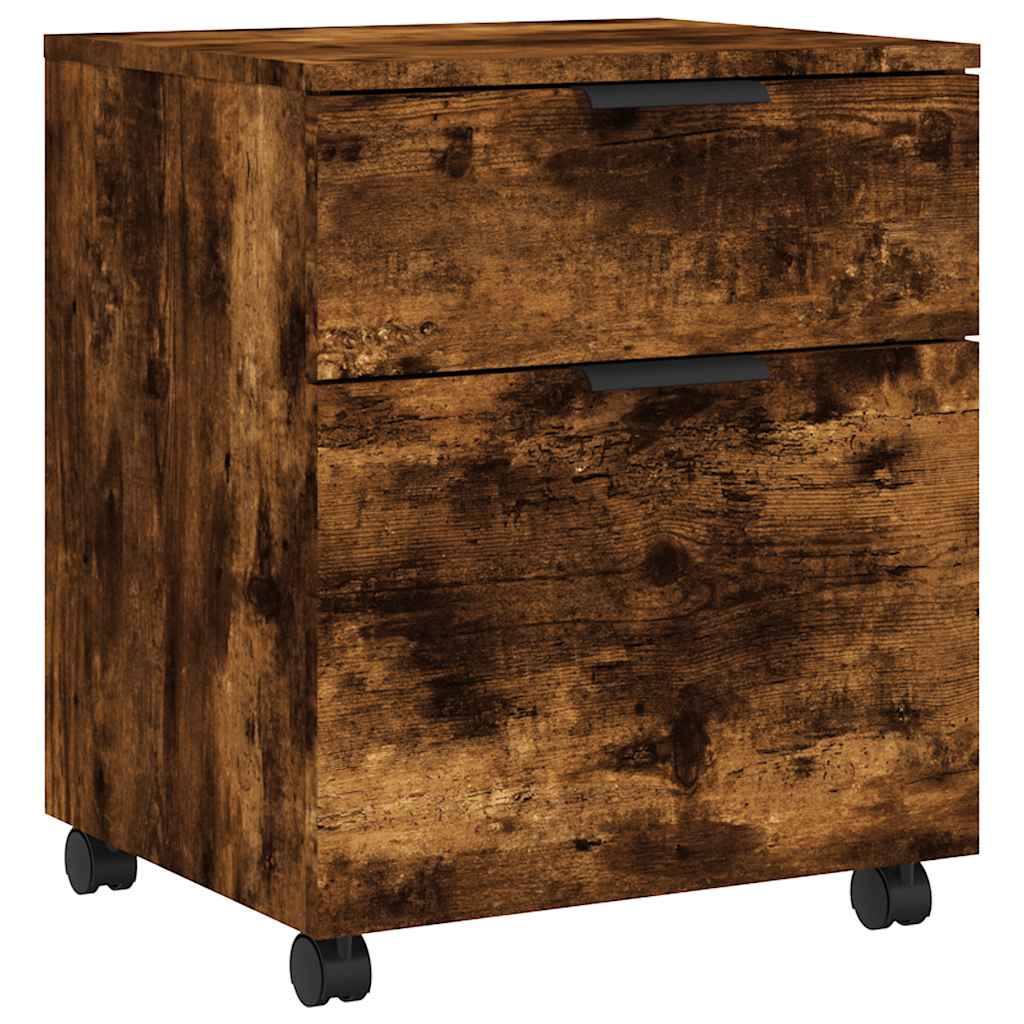 arkivskab med hjul 45x38x54 cm konstrueret træ røget egetræ