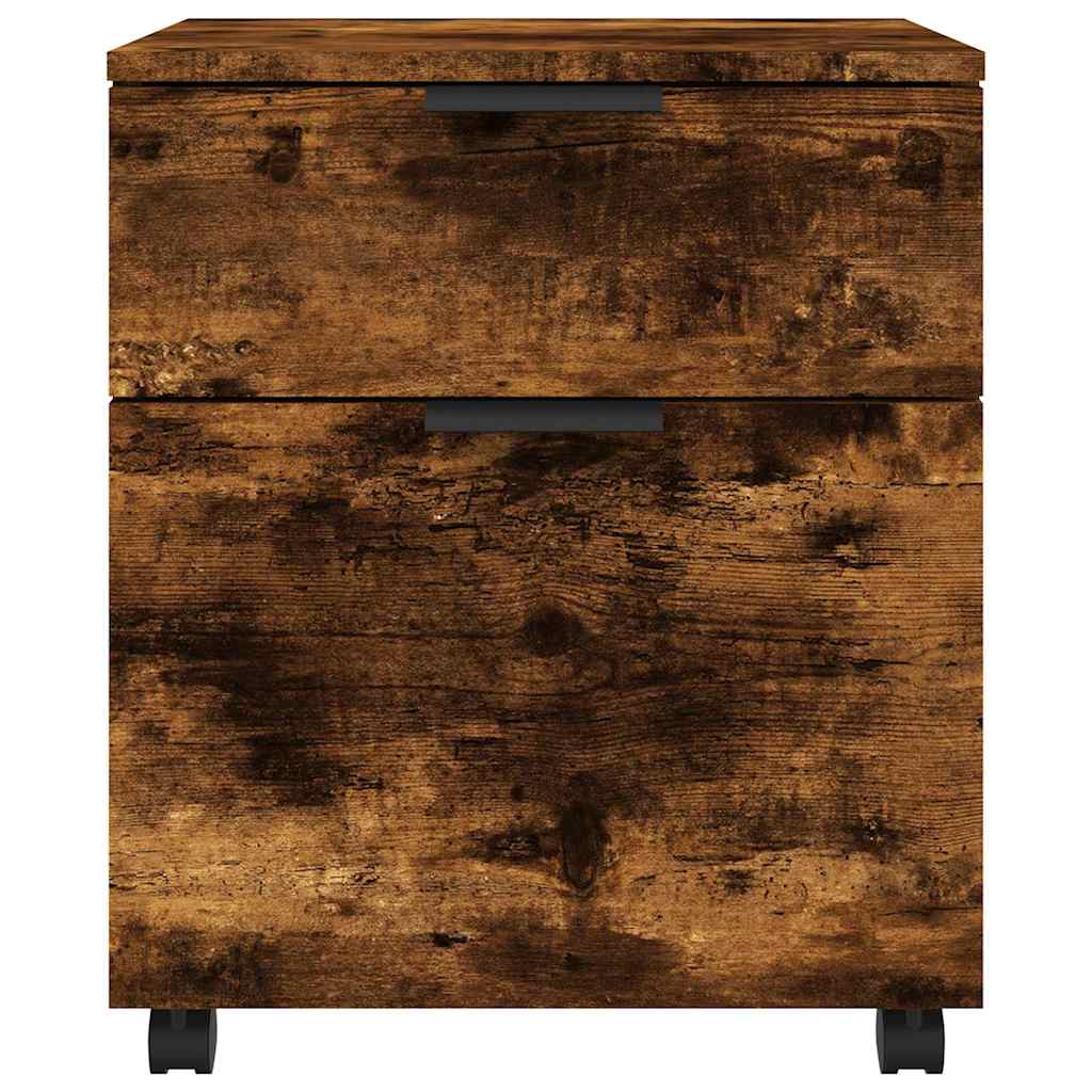 arkivskab med hjul 45x38x54 cm konstrueret træ røget egetræ