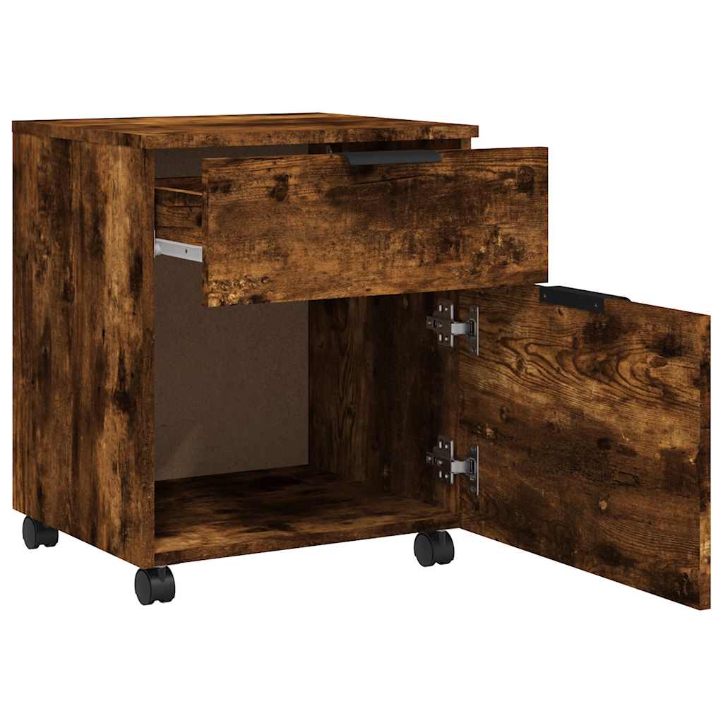 arkivskab med hjul 45x38x54 cm konstrueret træ røget egetræ
