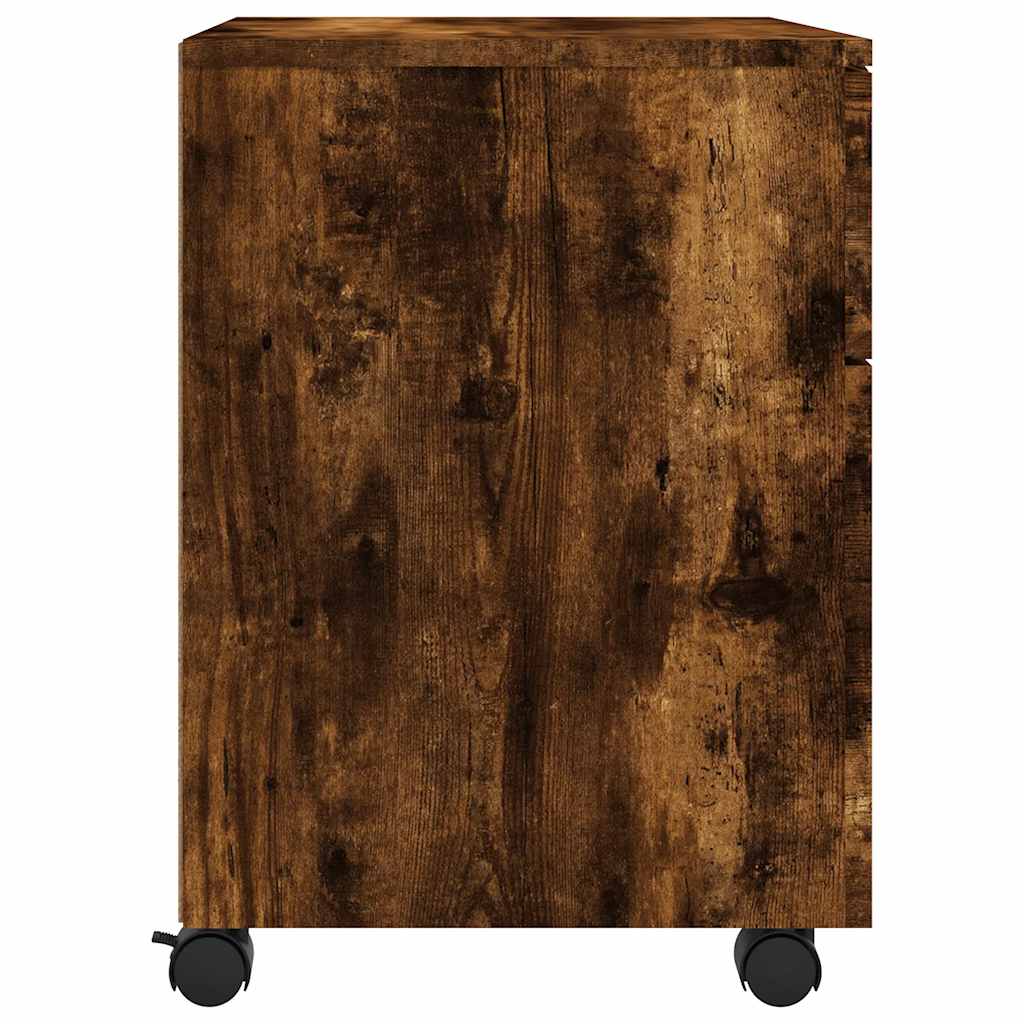 arkivskab med hjul 45x38x54 cm konstrueret træ røget egetræ