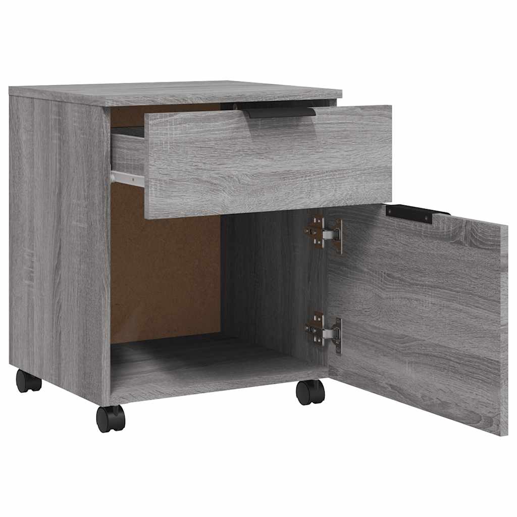 arkivskab med hjul 45x38x54 cm konstrueret træ grå sonoma-eg