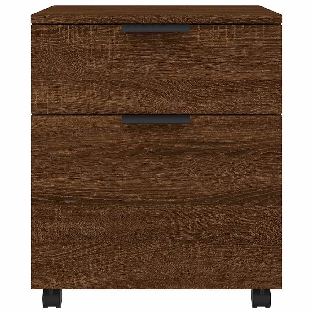 arkivskab med hjul 45x38x54 cm konstrueret træ brunt egetræ