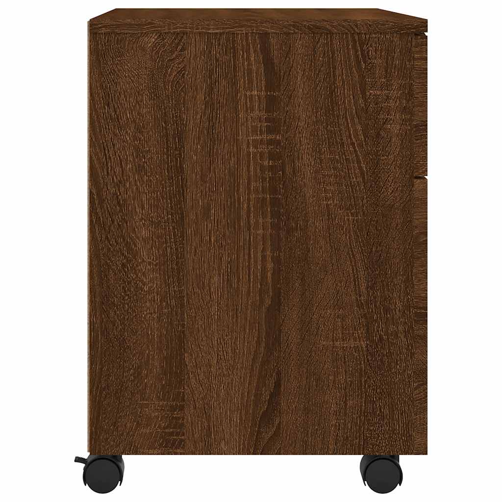 arkivskab med hjul 45x38x54 cm konstrueret træ brunt egetræ
