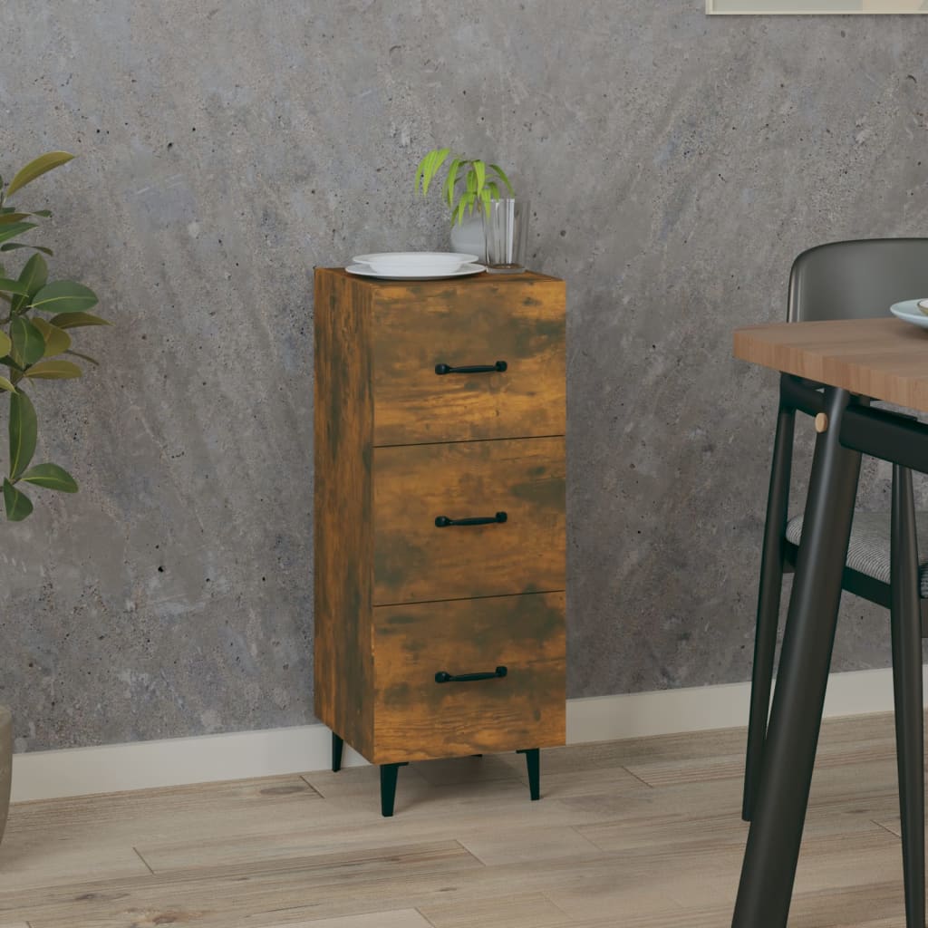 skænk 34,5x34x90 cm konstrueret træ røget egetræsfarve