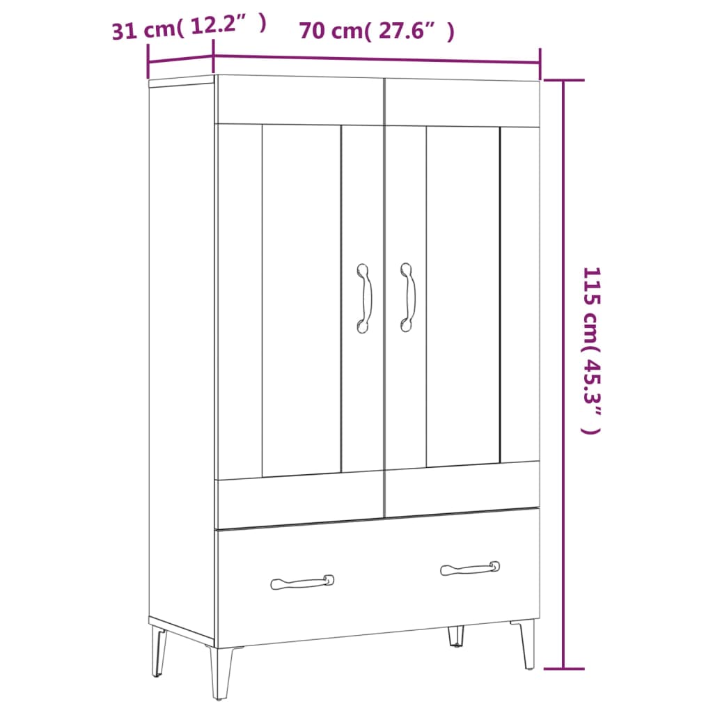 skab 70x31x115 cm konstrueret træ røget egetræsfarve