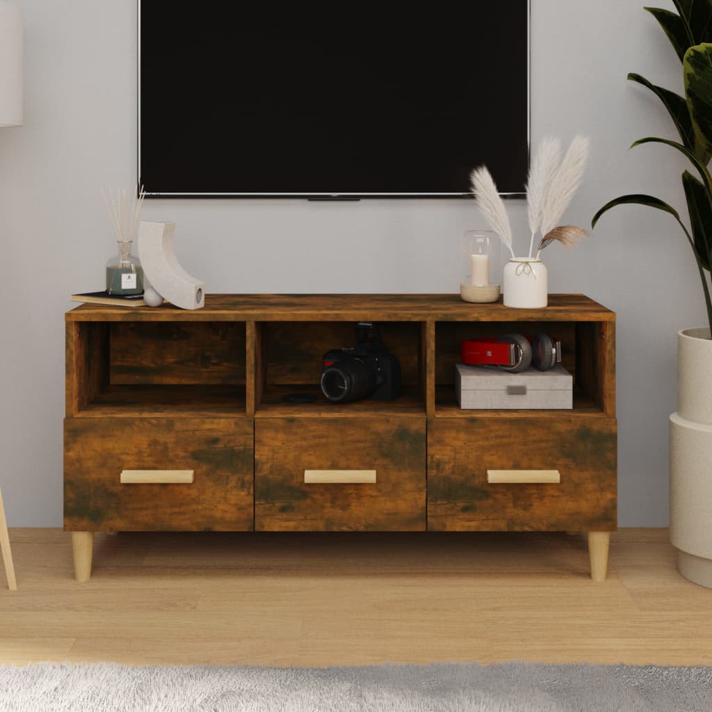 tv-bord 102x36x50 cm konstrueret træ røget egetræsfarve