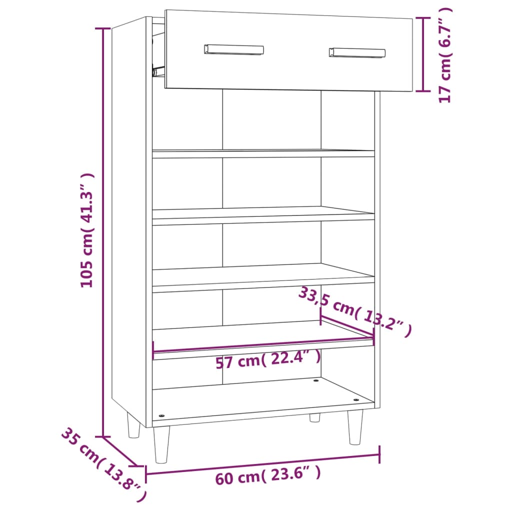 skoreol 60x35x105 cm konstrueret træ røget egetræsfarve