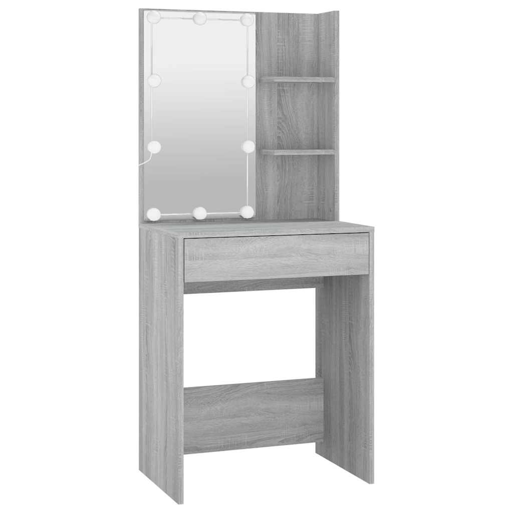makeupbord med LED-lys 60x40x140 cm grå sonoma-eg