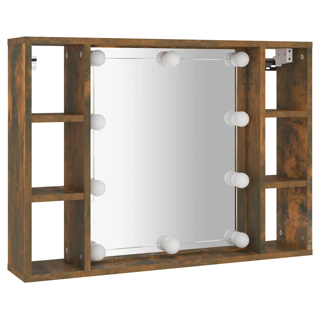 spejlskab med LED-lys 76x15x55 cm røget egetræsfarve