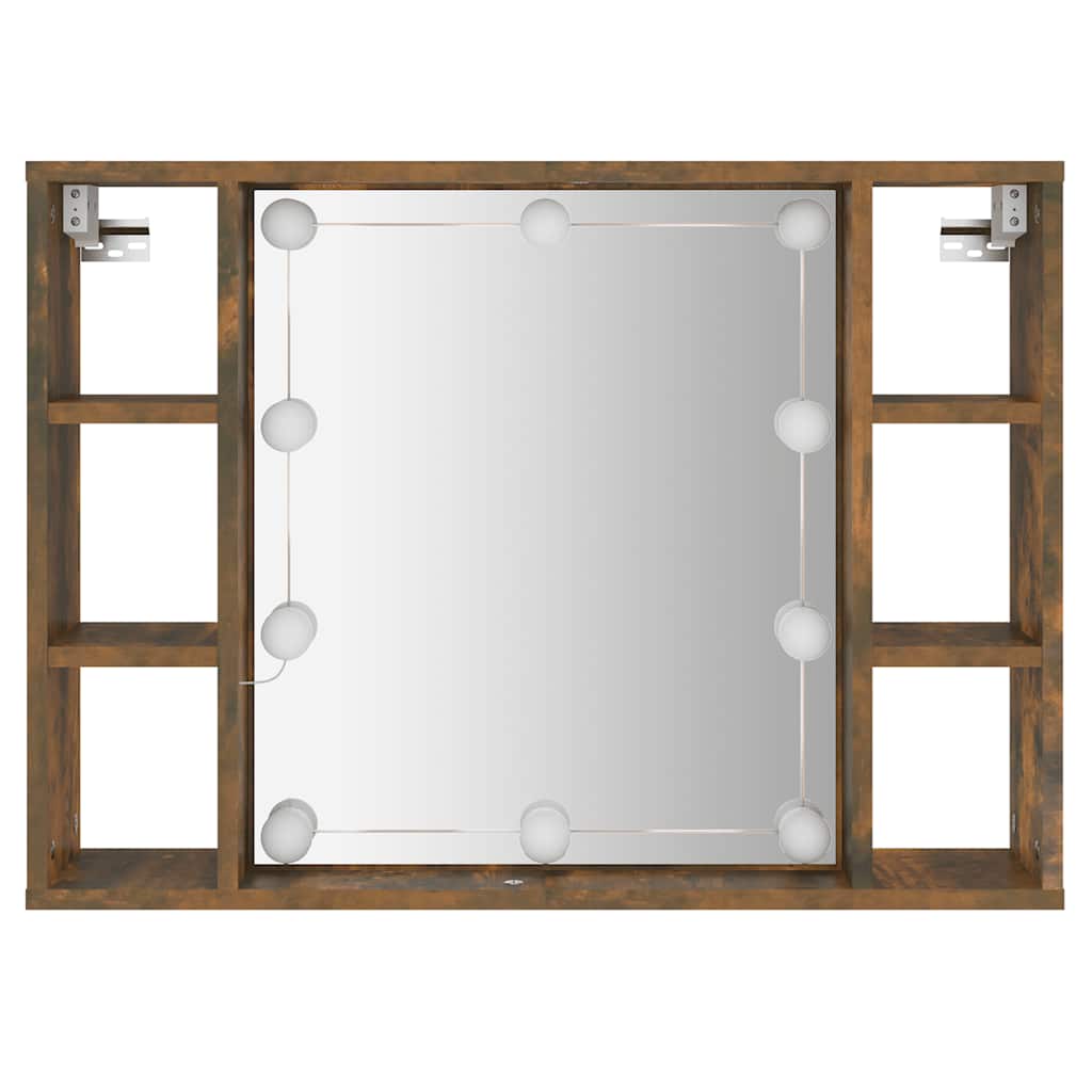 spejlskab med LED-lys 76x15x55 cm røget egetræsfarve