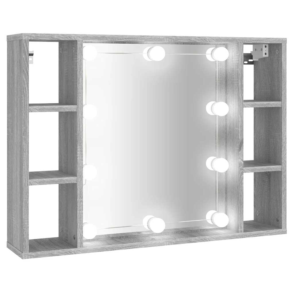 spejlskab med LED-lys 76x15x55 cm grå sonoma-eg