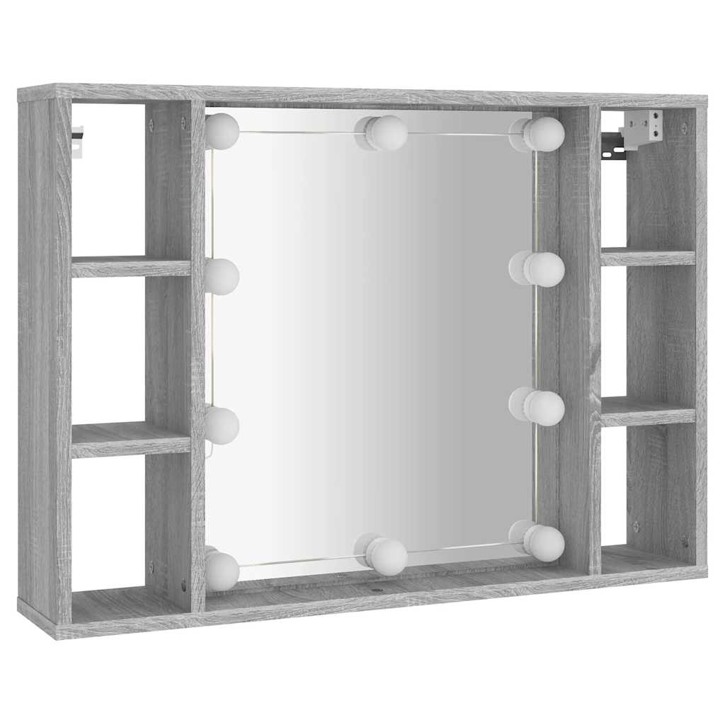 spejlskab med LED-lys 76x15x55 cm grå sonoma-eg