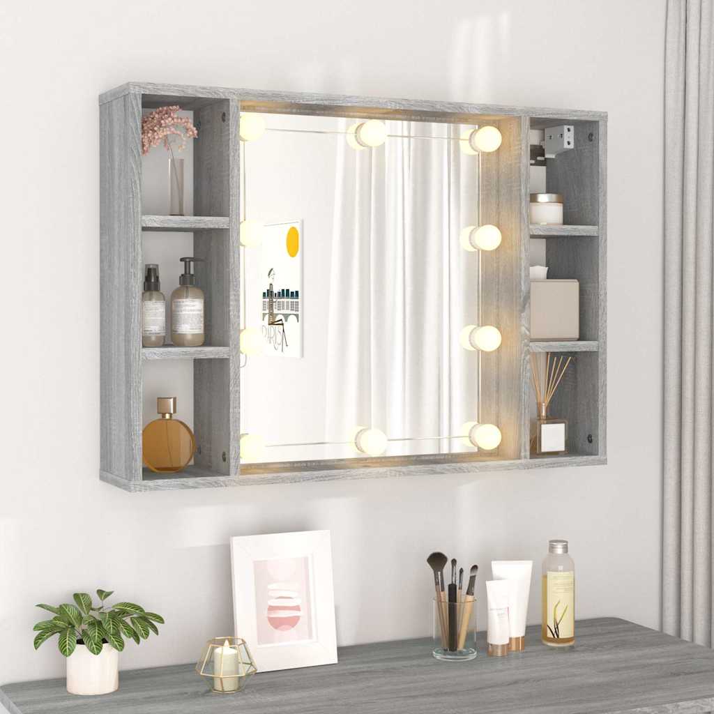 spejlskab med LED-lys 76x15x55 cm grå sonoma-eg