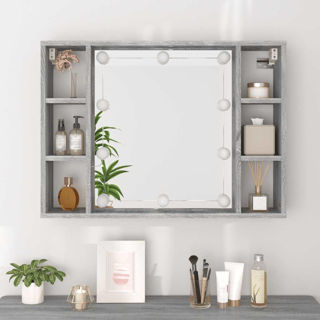 spejlskab med LED-lys 76x15x55 cm grå sonoma-eg