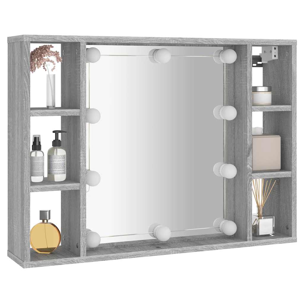 spejlskab med LED-lys 76x15x55 cm grå sonoma-eg