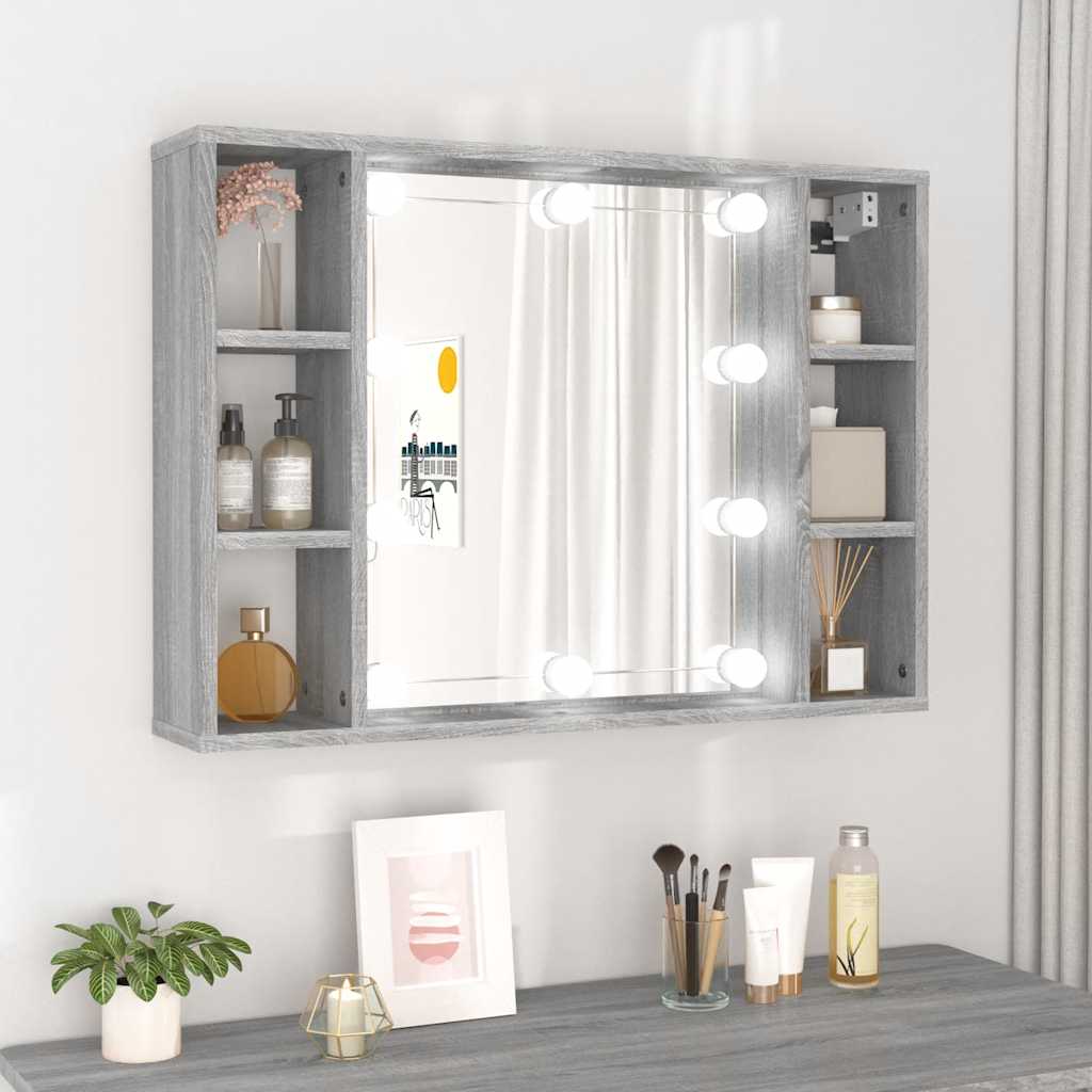 spejlskab med LED-lys 76x15x55 cm grå sonoma-eg