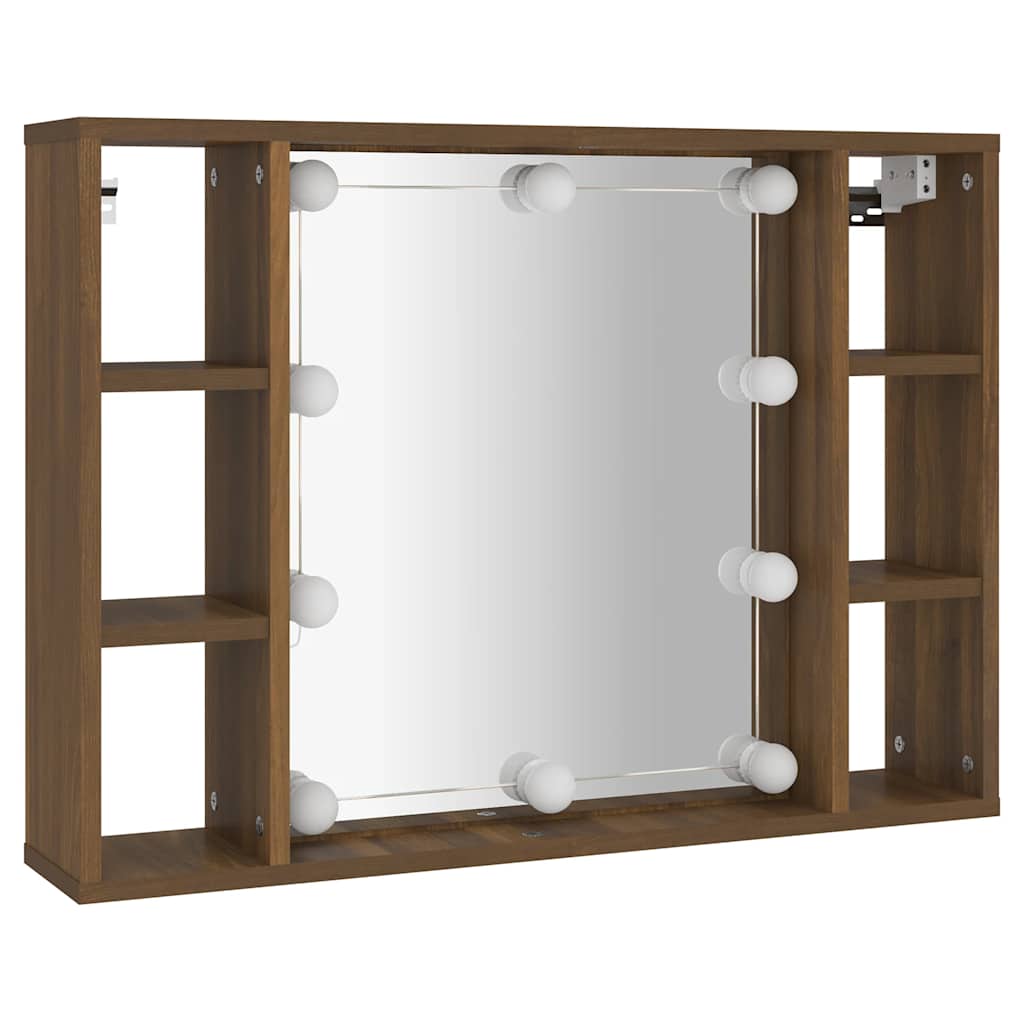 spejlskab med LED-lys 76x15x55 cm brun egetræsfarve