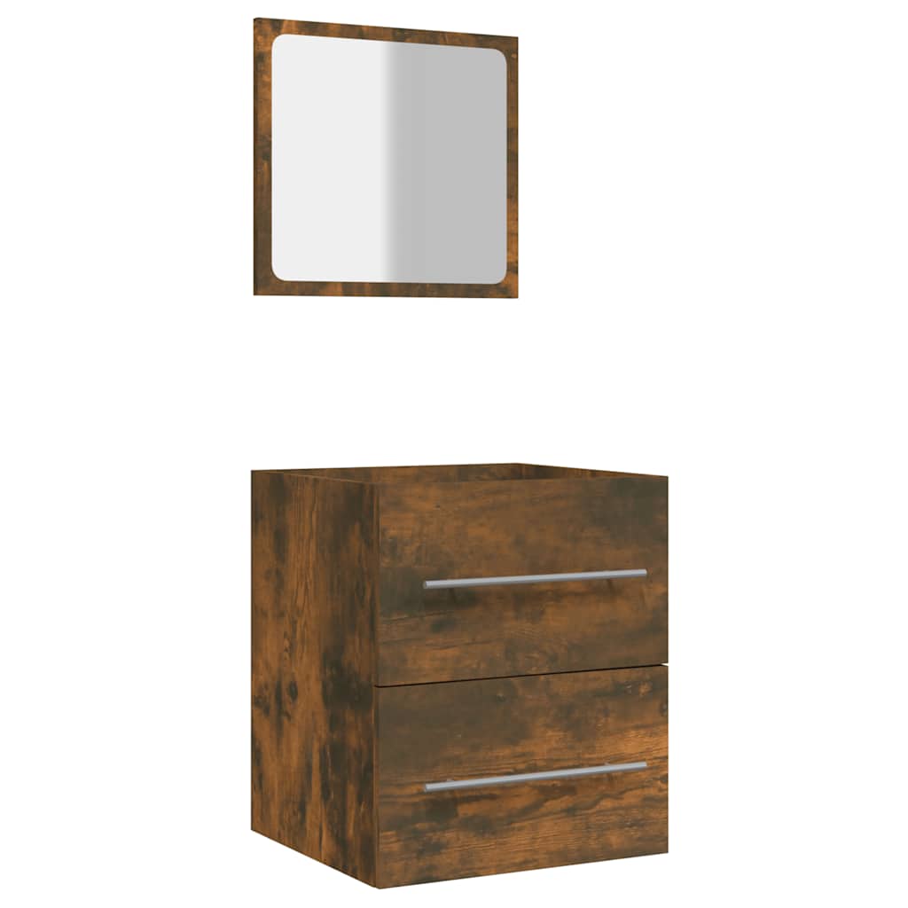 badeværelsesskab + spejl 41x38,5x48 cm konstrueret træ røget eg