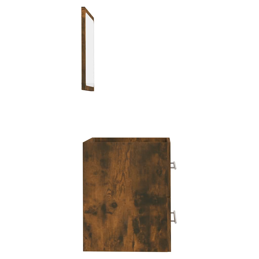 badeværelsesskab + spejl 41x38,5x48 cm konstrueret træ røget eg