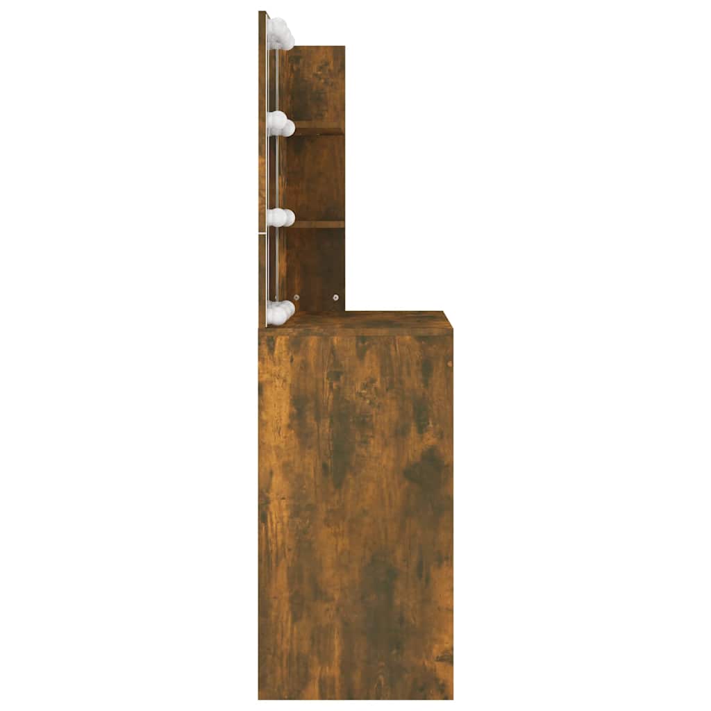 makeupbord med LED-lys 74,5x40x141 cm brun egetræsfarve
