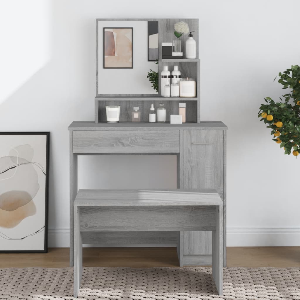makeupbord med spejl 86,5x35x136 cm grå sonoma-eg billede