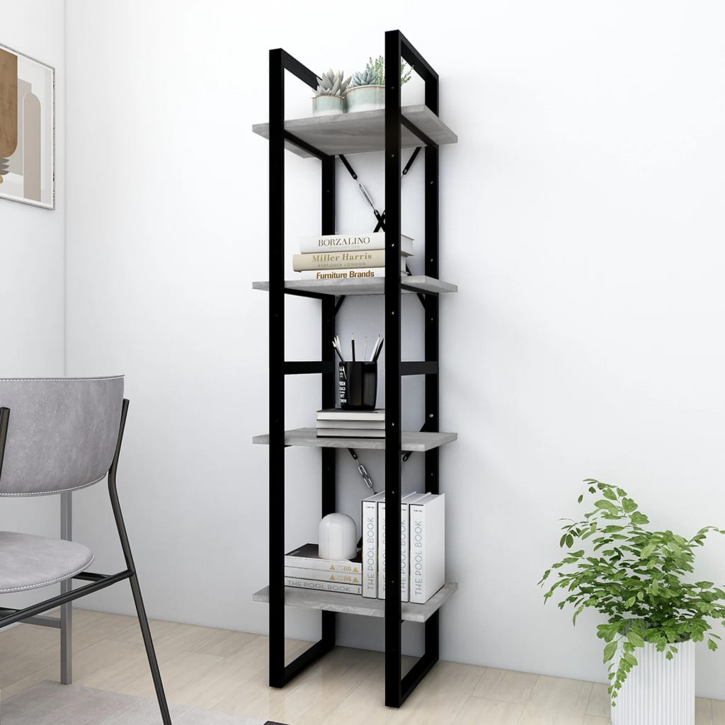 bogreol m. 4 hylder 40x30x140 cm konstrueret træ grå sonoma billede
