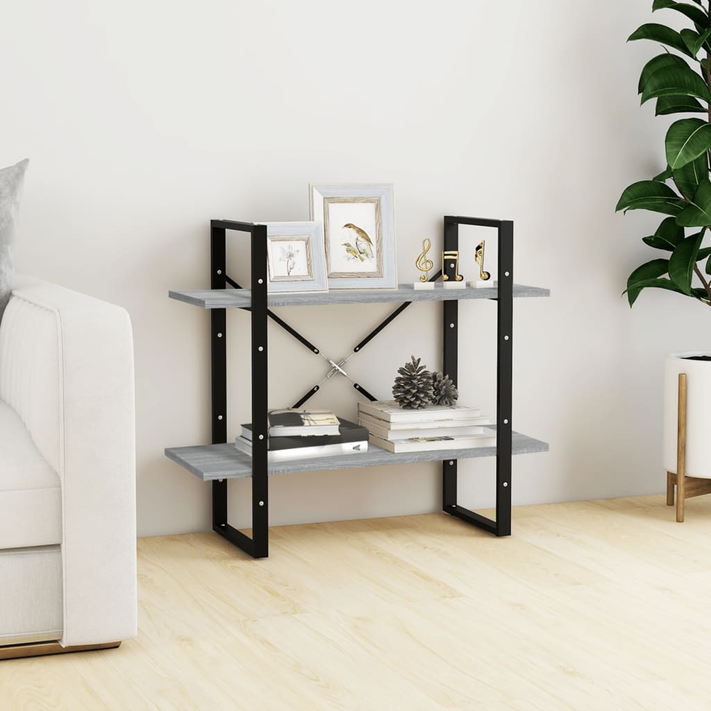 bogreol m. 2 hylder 80x30x70 cm konstrueret træ grå sonoma billede