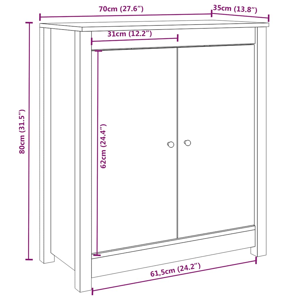 skænke 2 stk. 70x35x80 cm massivt fyrretræ hvid