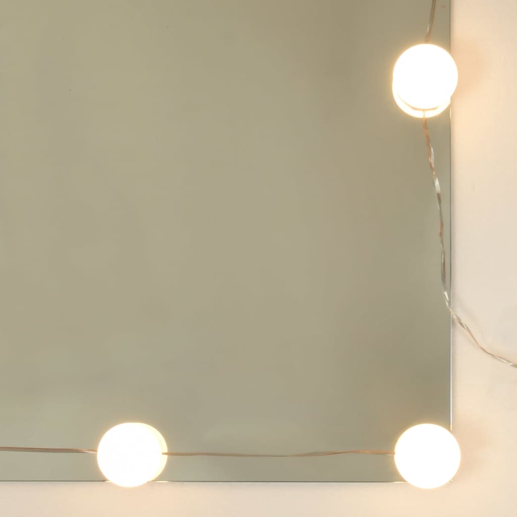 makeupbordssæt med LED-lys konstrueret træ brun egetræsfarve