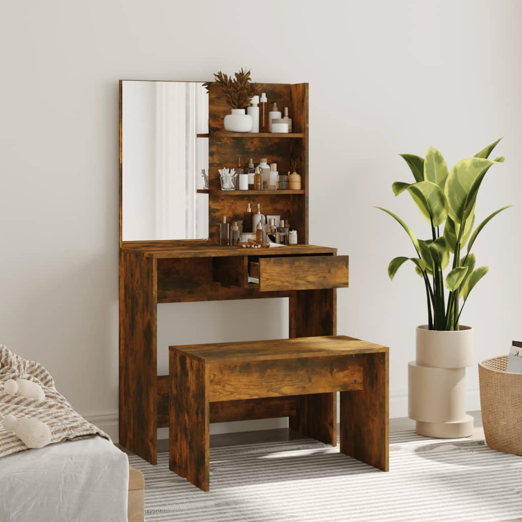 konsolbordsæt 74,5x40x141 cm røget egetræsfinish billede