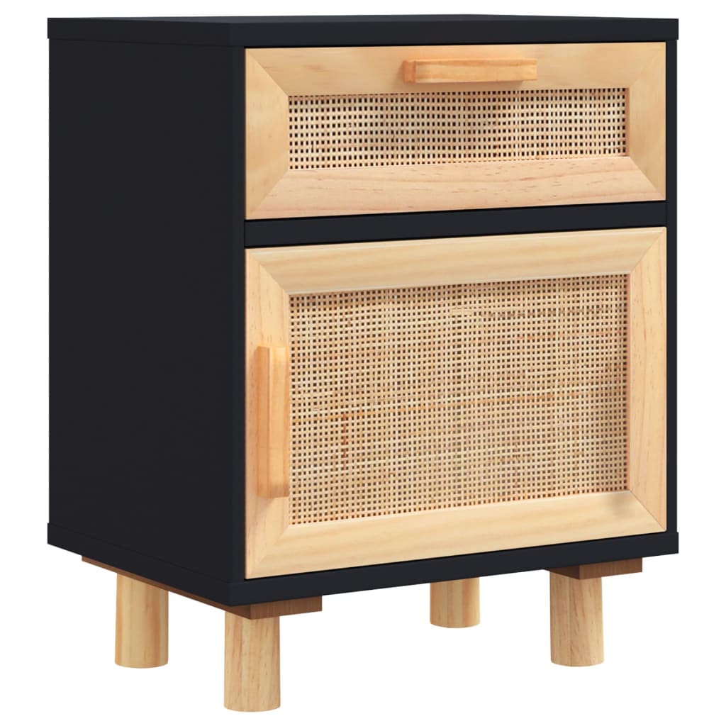 sengeborde 2 stk. massivt fyrretræ og naturlig rattan sort