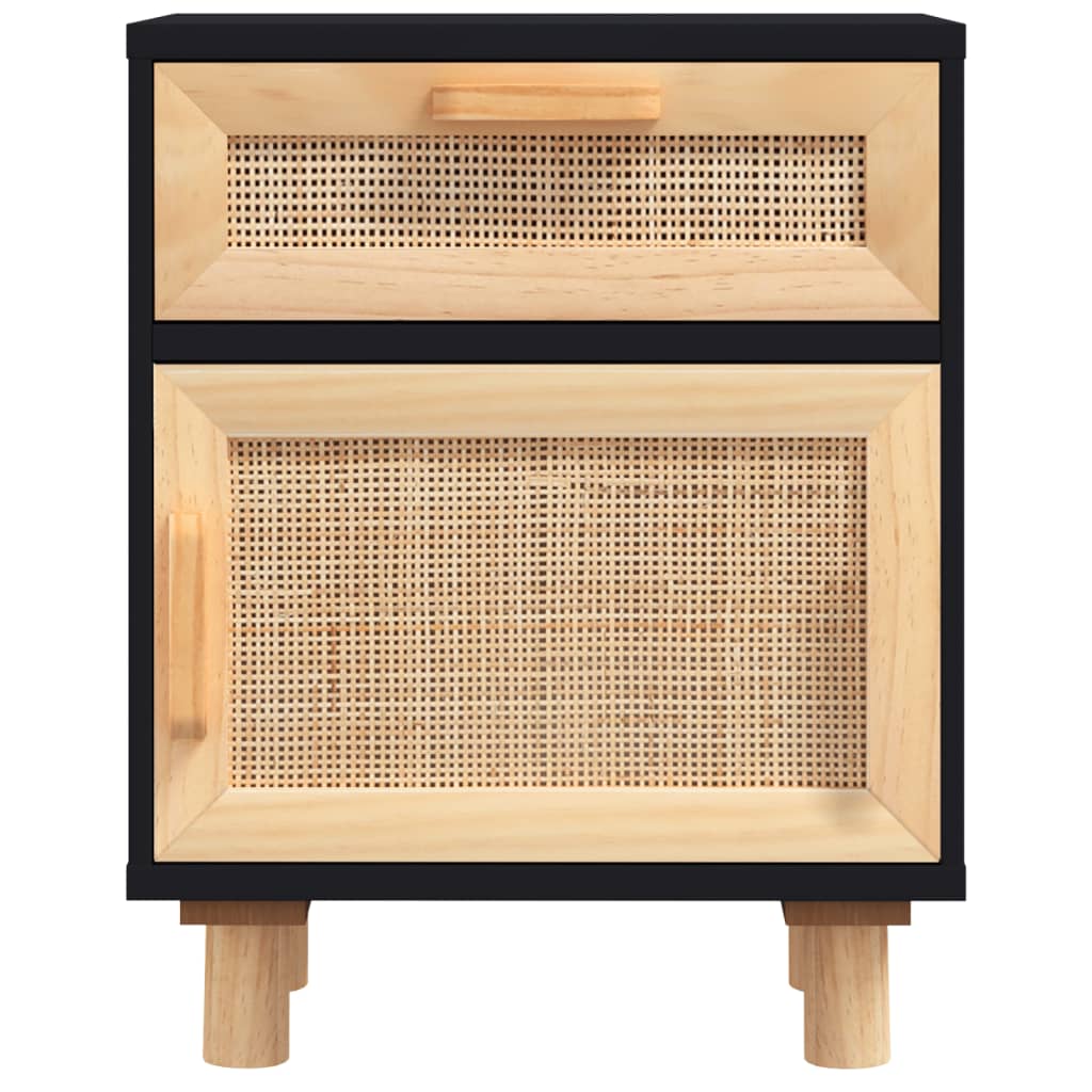 sengeborde 2 stk. massivt fyrretræ og naturlig rattan sort