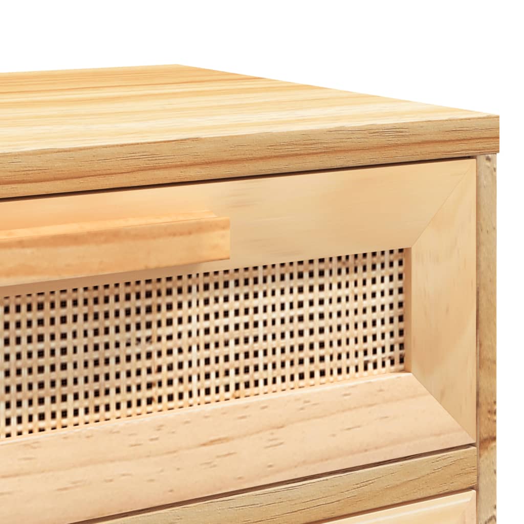 sengebord massivt fyrretræ og naturlig rattan brun