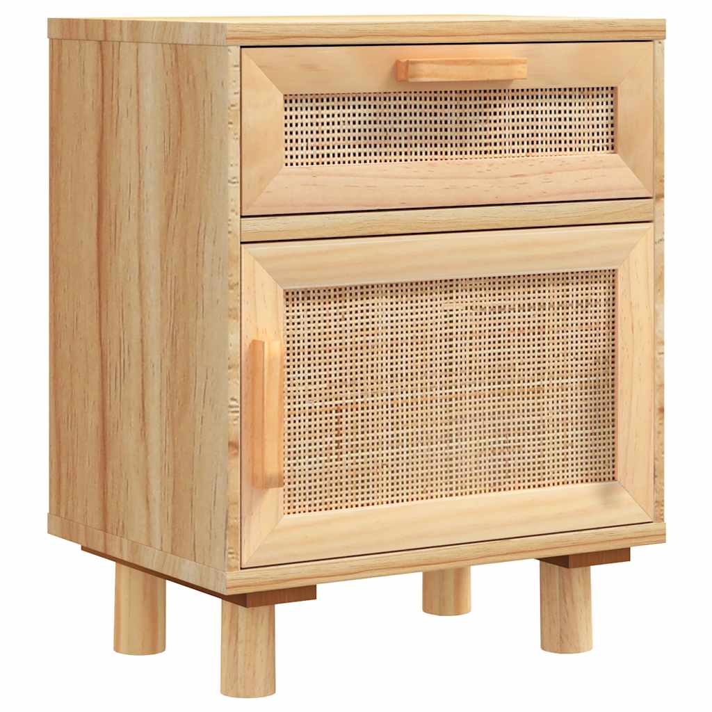 sengeborde 2 stk. massivt fyrretræ og naturlig rattan brun