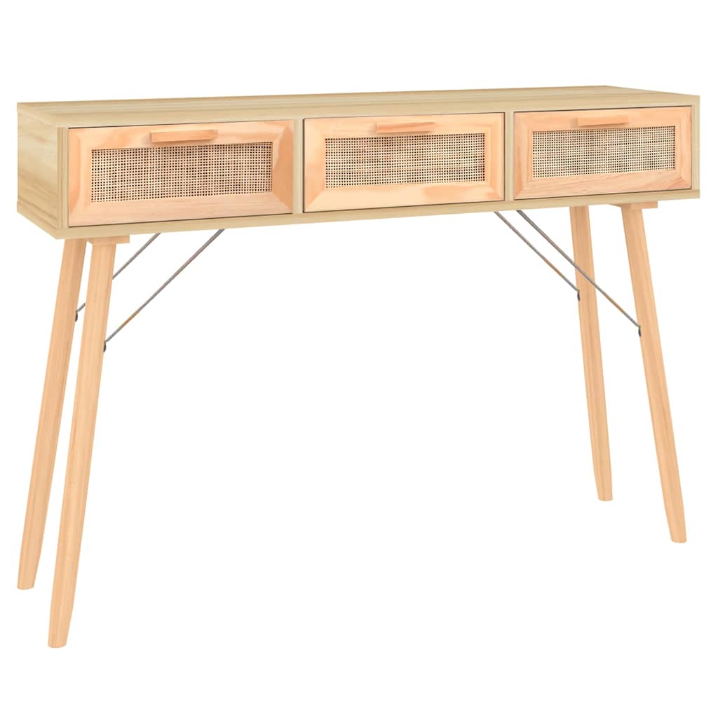 konsolbord 105x30x75 cm massivt fyrretræ naturlig rattan brun