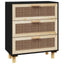skænk 60x30x70 cm massivt fyrretræ og naturlig rattan sort