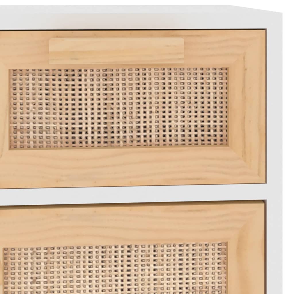 skænk 60x30x75 cm massivt fyrretræ og naturlig rattan hvid