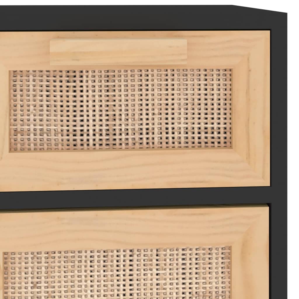 skænk 60x30x75 cm massivt fyrretræ og naturlig rattan sort