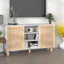 skænk 105x30x60 cm massivt fyrretræ og naturlig rattan hvid